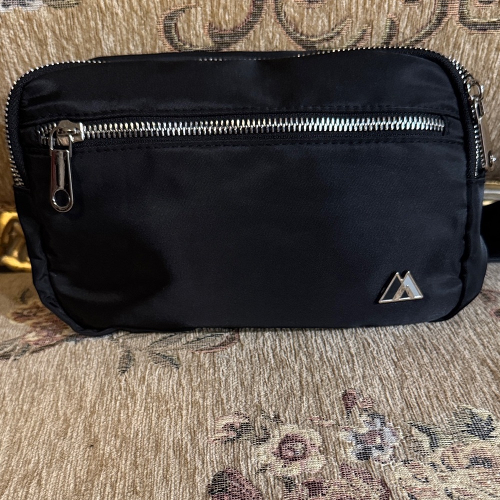 Stylish Black Belt Bag with Silver Accents